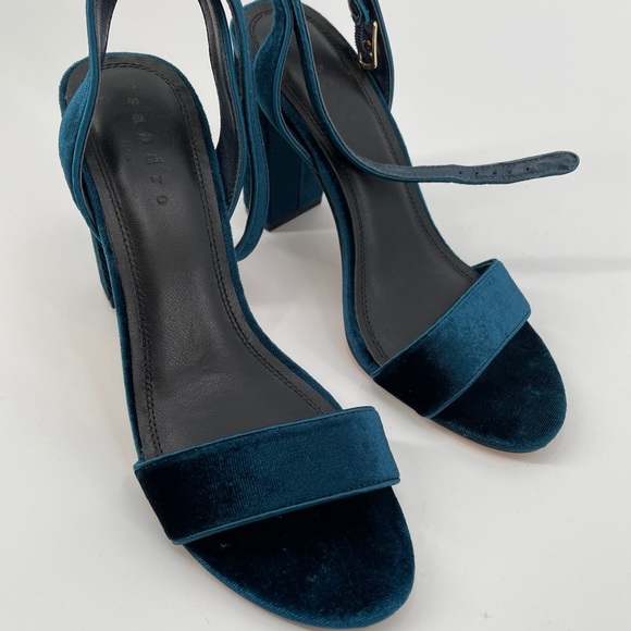 New Sandro Women's Blue Velvet Heeled Sandals size 39 - Picture 9 of 12